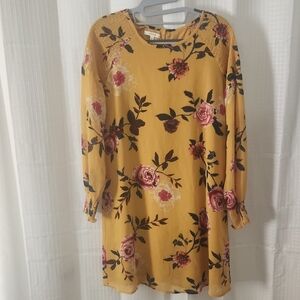 Maurices Sz S.Mustard Yellow Floral Print Midi Dress.